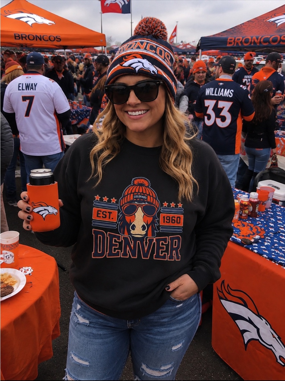 Denver Broncos Est. 1960 Black Graphic Nylon Feel Pullover